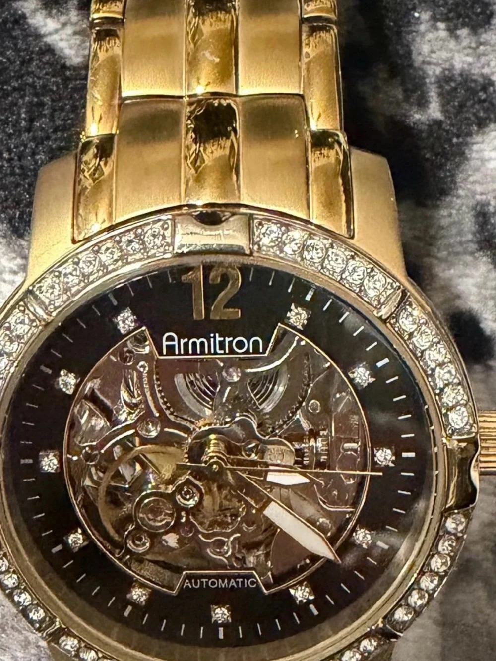 Armitron Gold-Tone Automatic Skeleton Watch with Crystal Bezel
